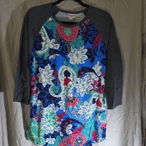 LuLaRoe Blue Floral Long Sleeve Top